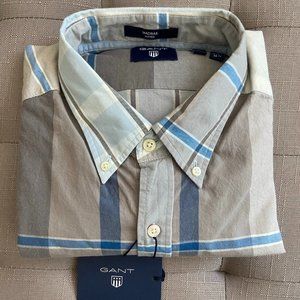 NEW GANT Madras Fitted Long Sleeve Button Down L